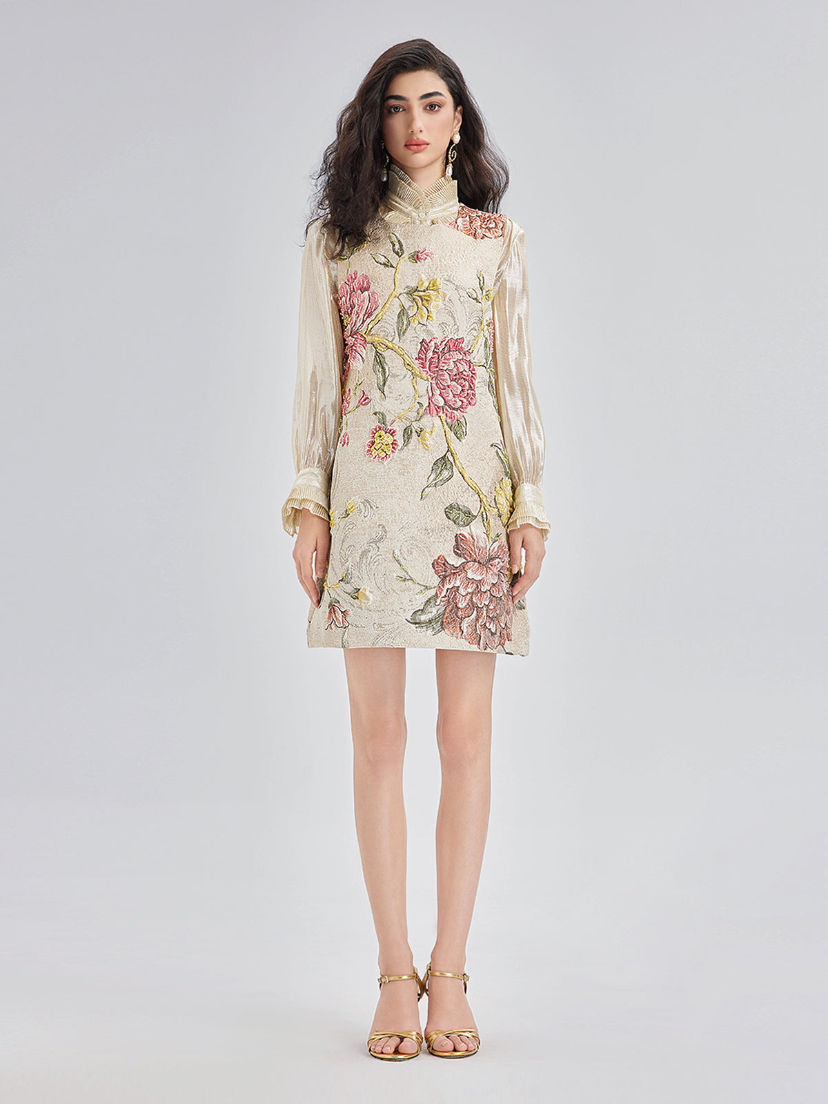 Hand-Beaded 3D Floral Jacquard Tank Dress