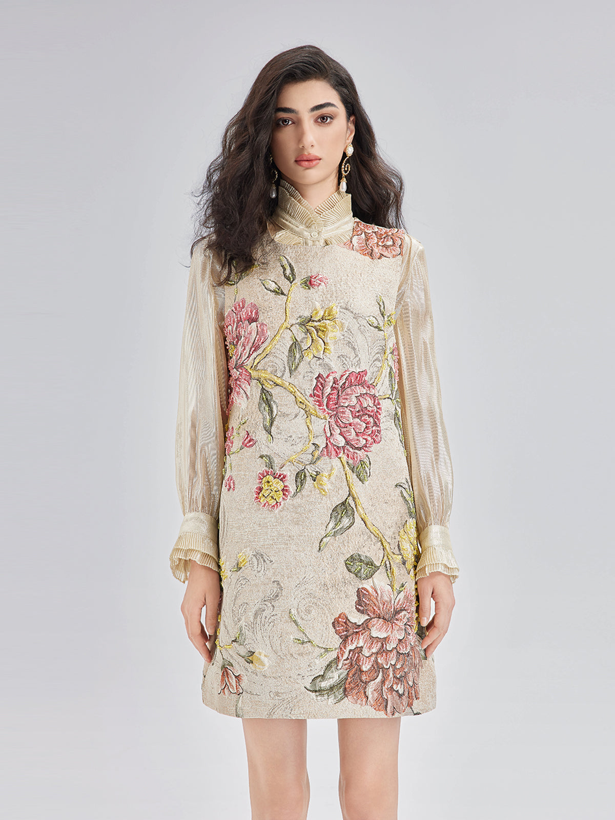 Hand-Beaded 3D Floral Jacquard Tank Dress