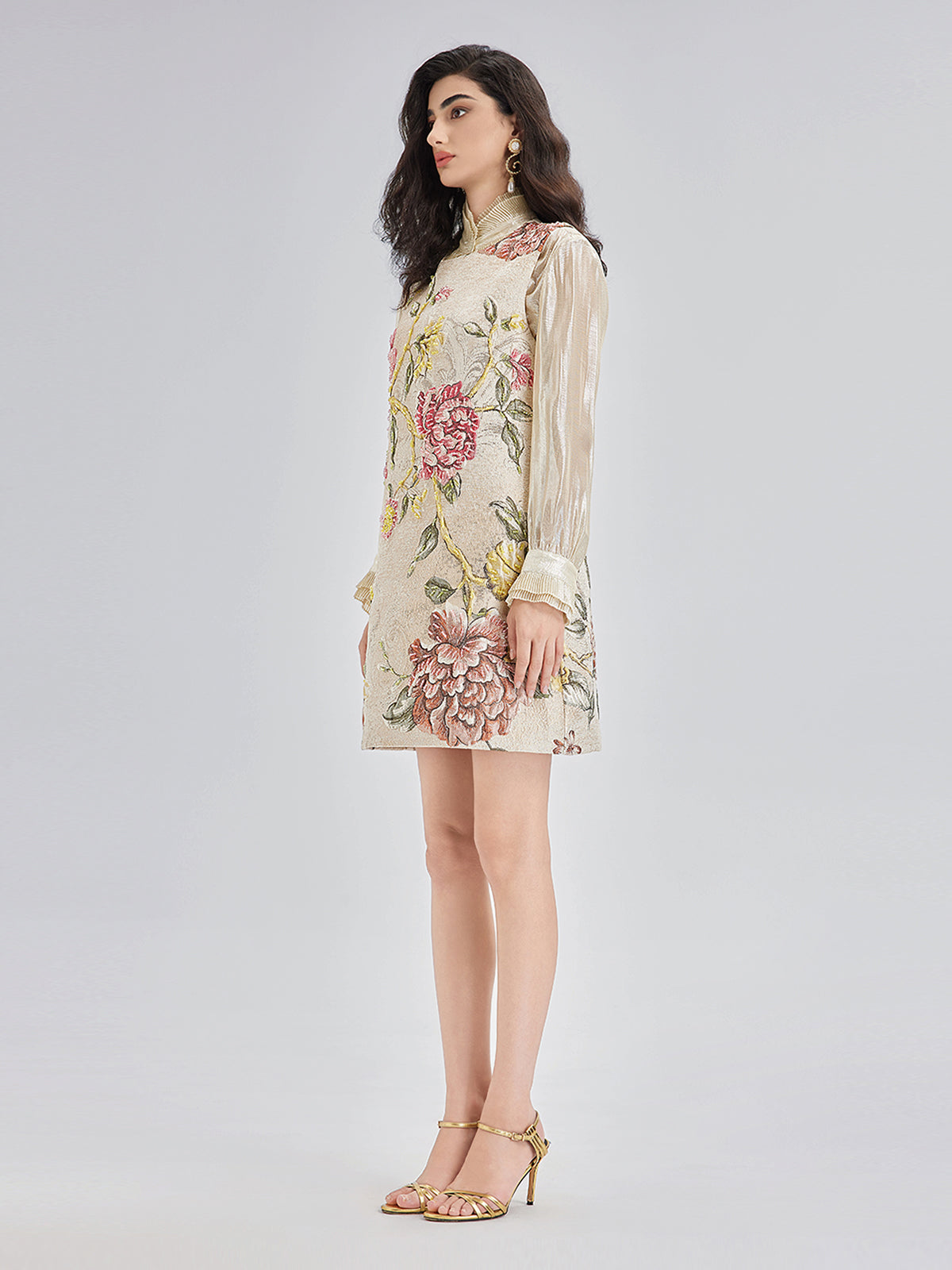 Hand-Beaded 3D Floral Jacquard Tank Dress