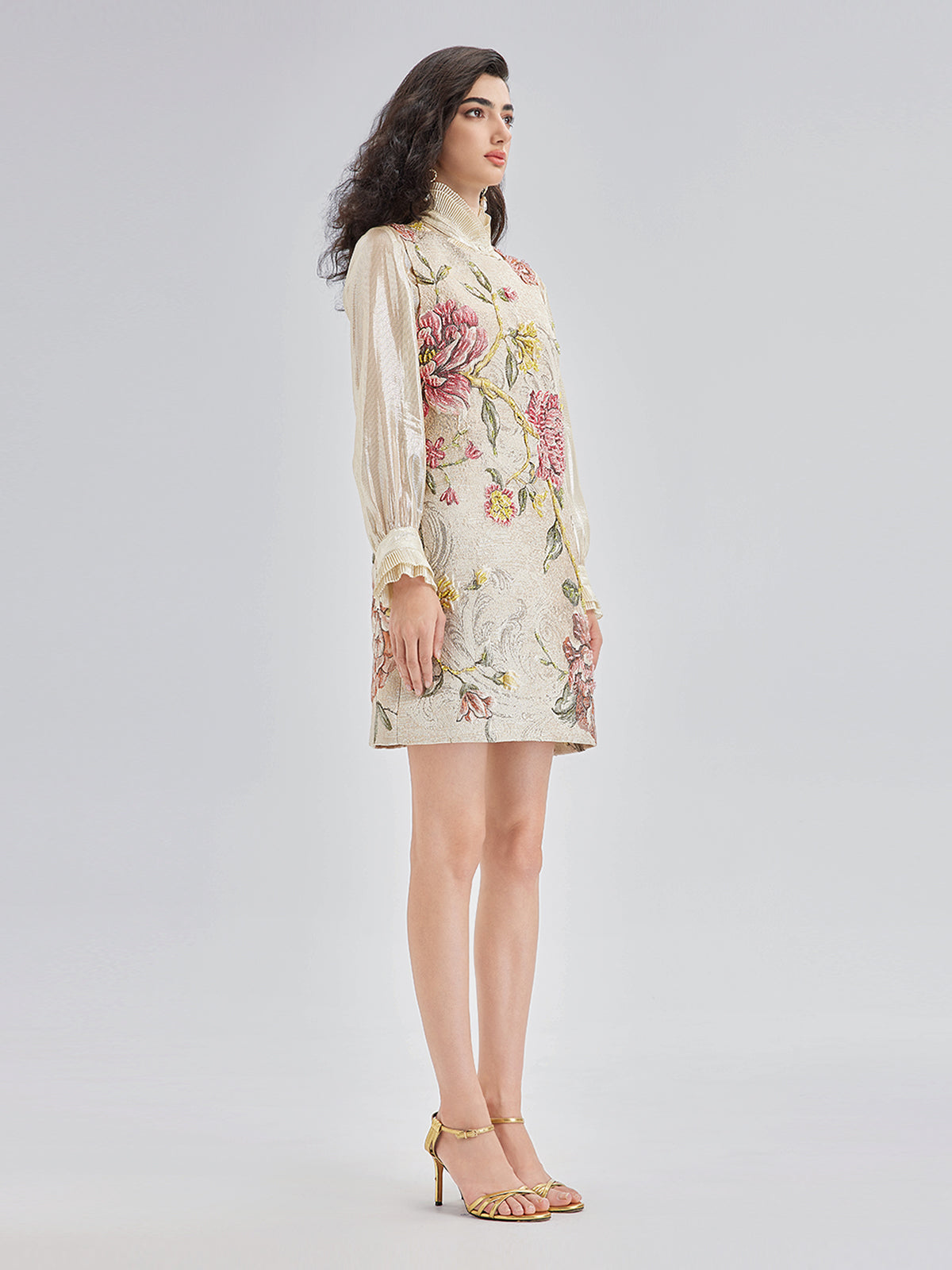Hand-Beaded 3D Floral Jacquard Tank Dress