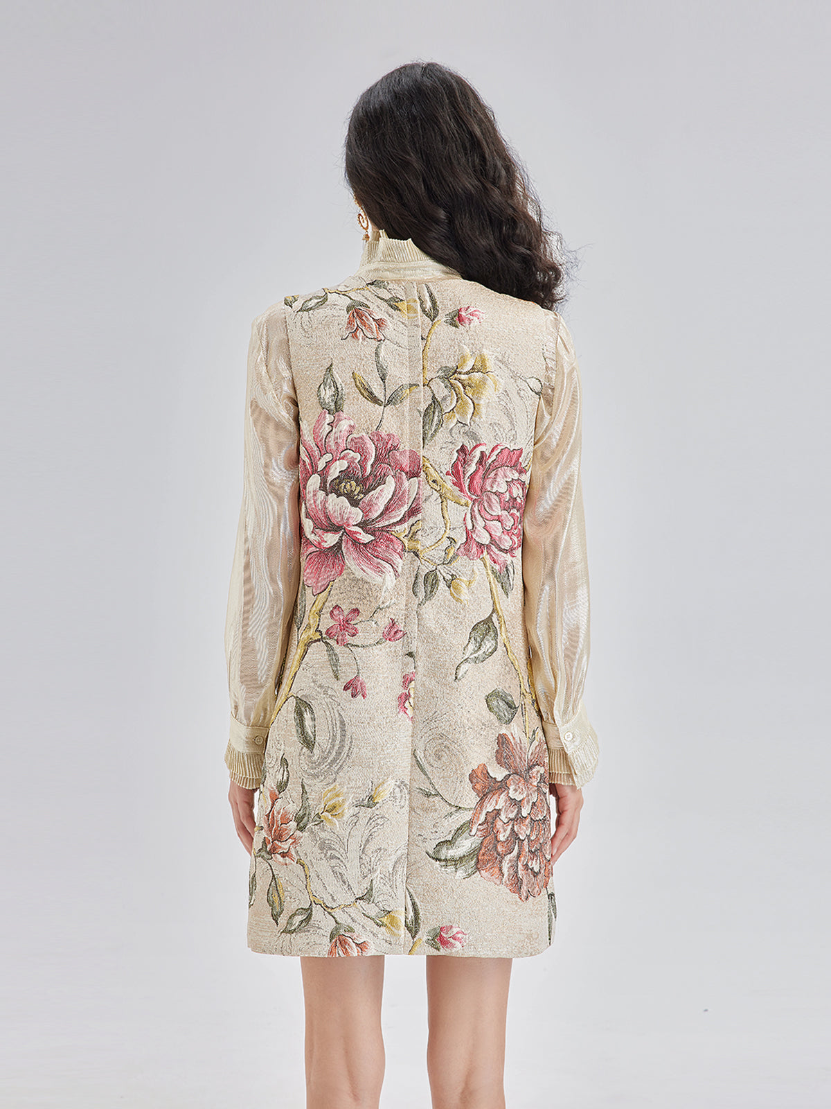 Hand-Beaded 3D Floral Jacquard Tank Dress