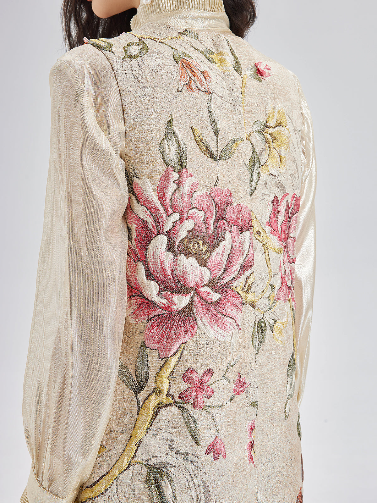 Hand-Beaded 3D Floral Jacquard Tank Dress
