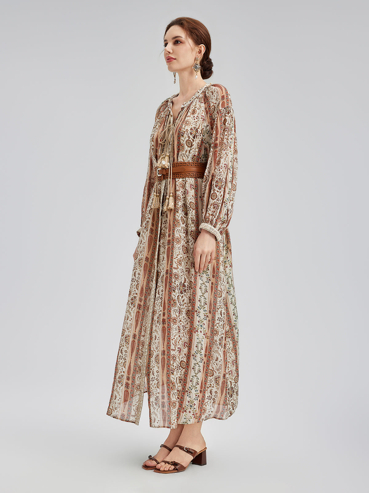 Breathable Ethnic Print Ramie Dress