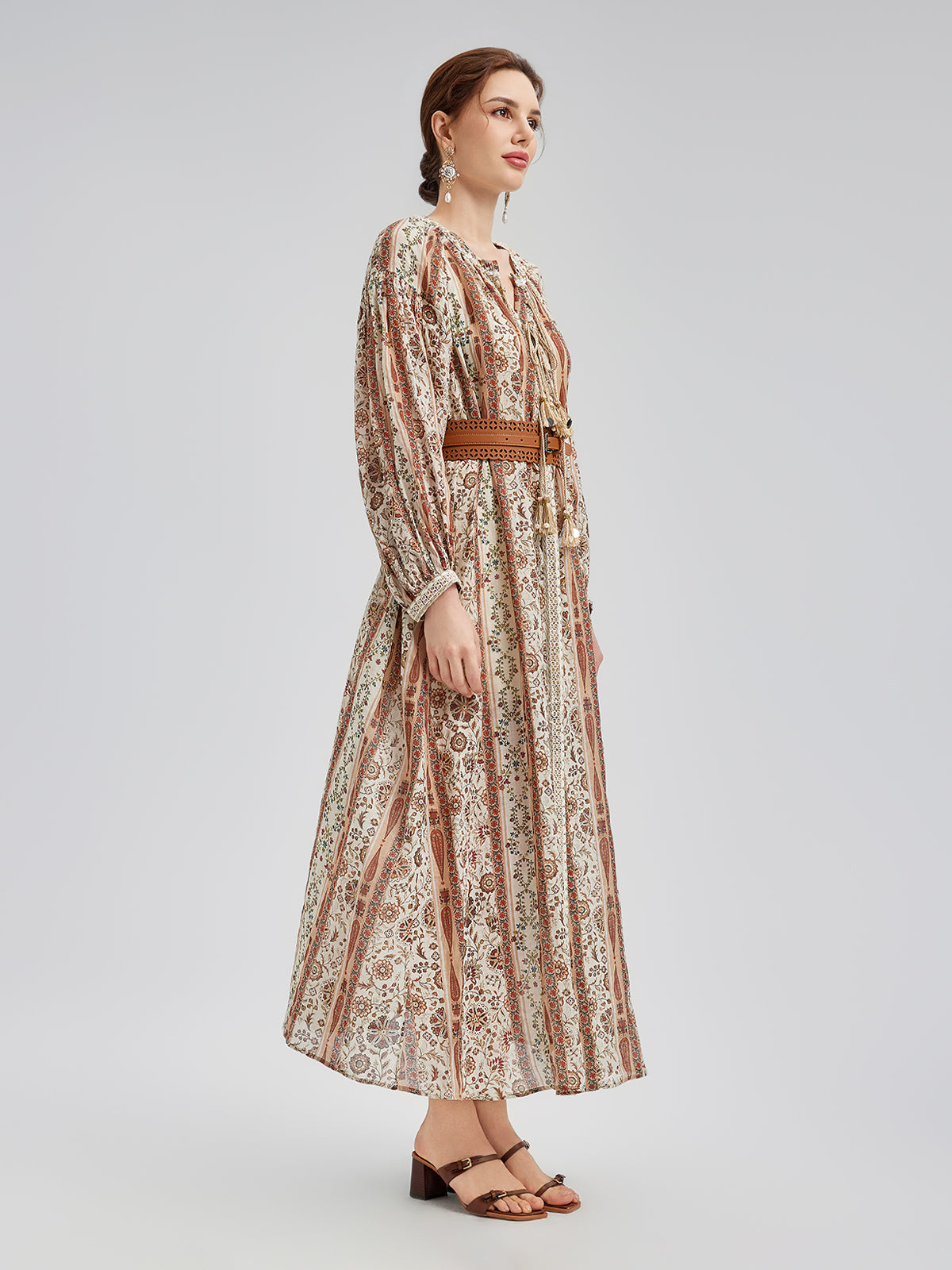 Breathable Ethnic Print Ramie Dress