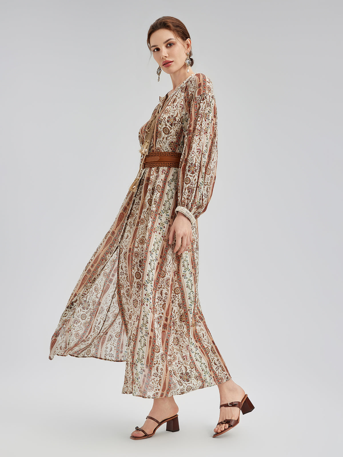 Breathable Ethnic Print Ramie Dress