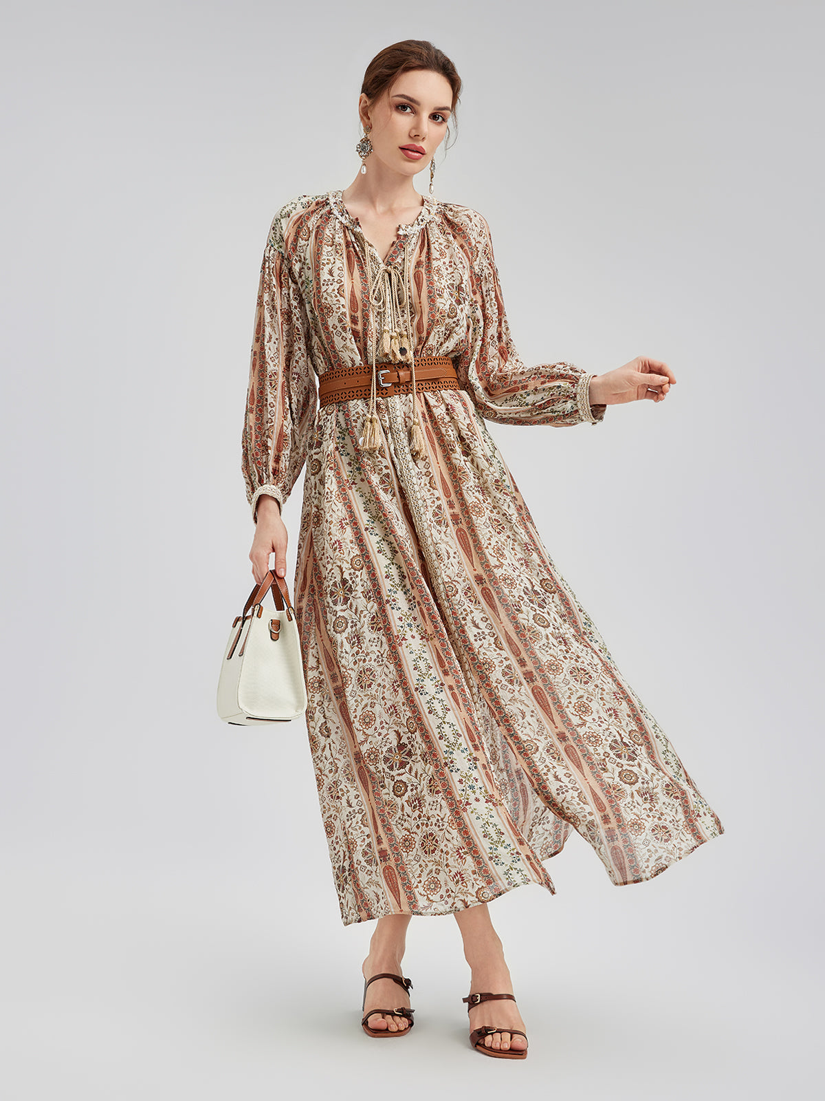 Breathable Ethnic Print Ramie Dress