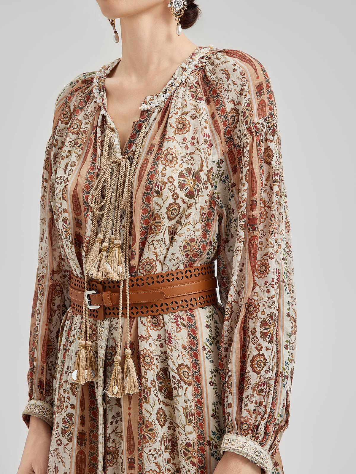 Breathable Ethnic Print Ramie Dress