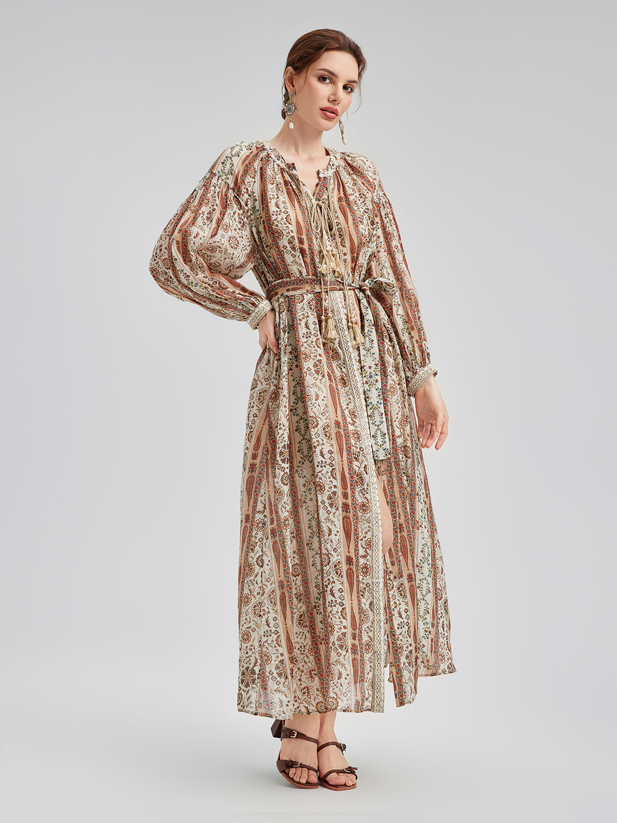 Breathable Ethnic Print Ramie Dress