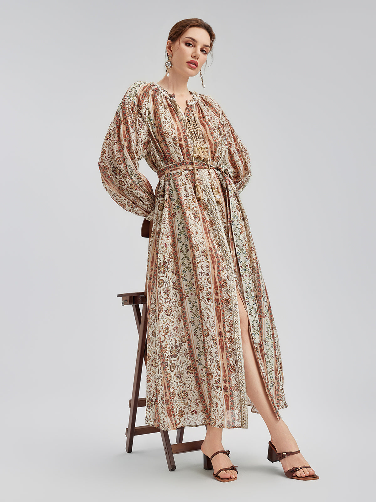 Breathable Ethnic Print Ramie Dress