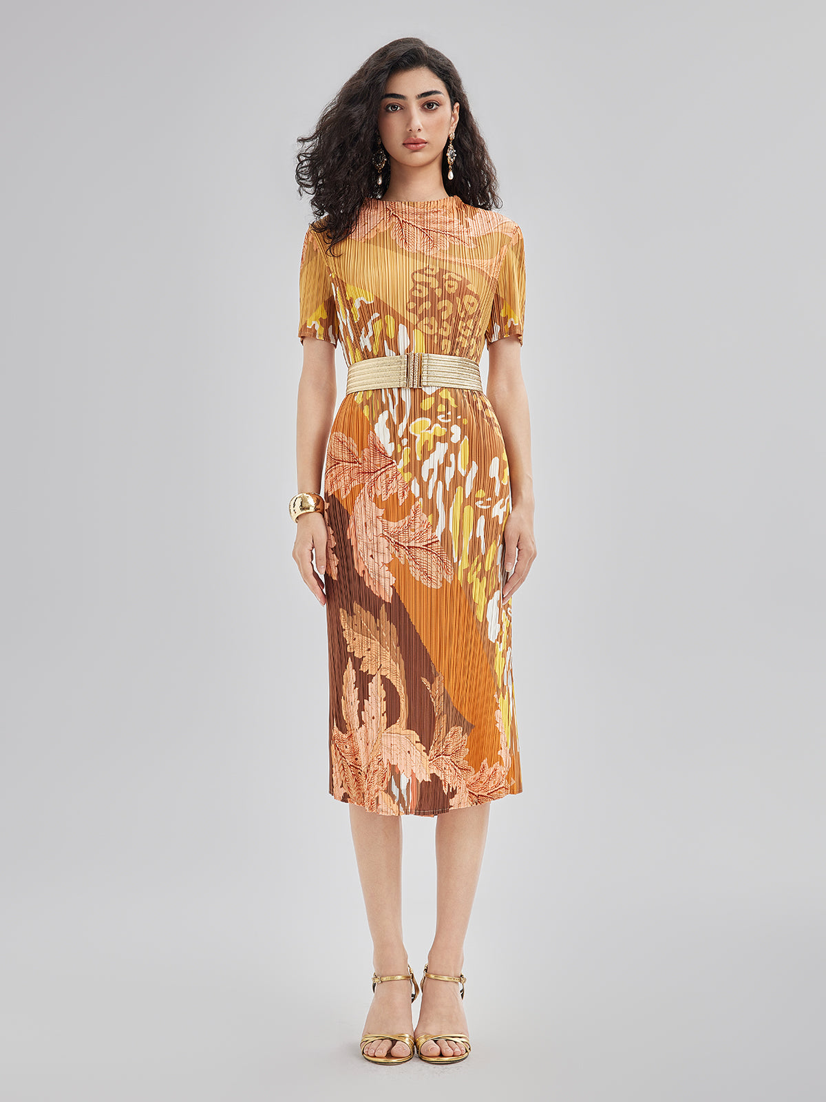 Artistic Floral Print Pleated Dress