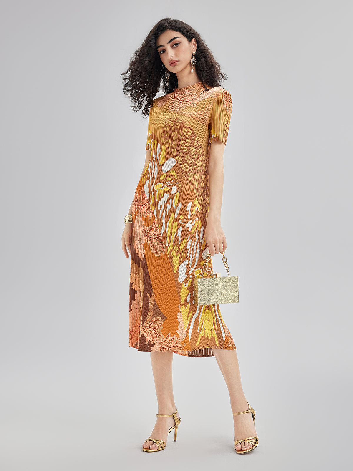 Artistic Floral Print Pleated Dress