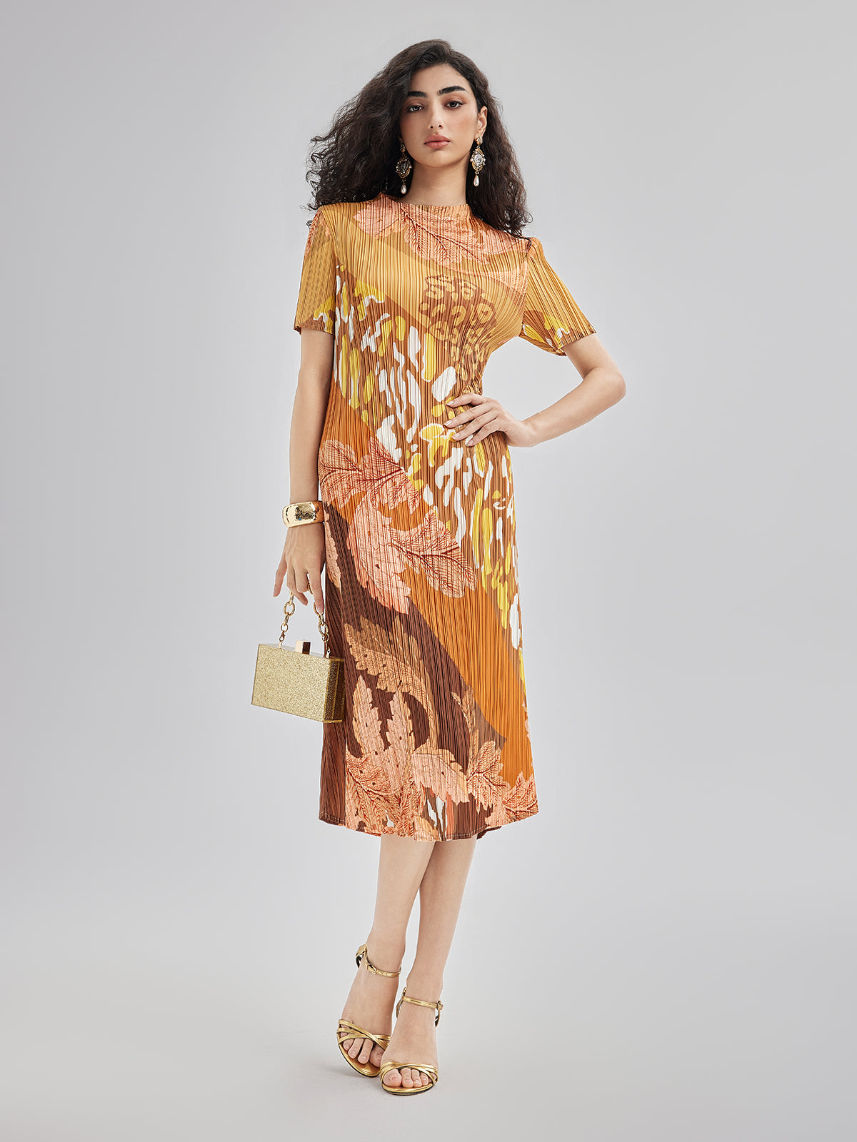 Artistic Floral Print Pleated Dress