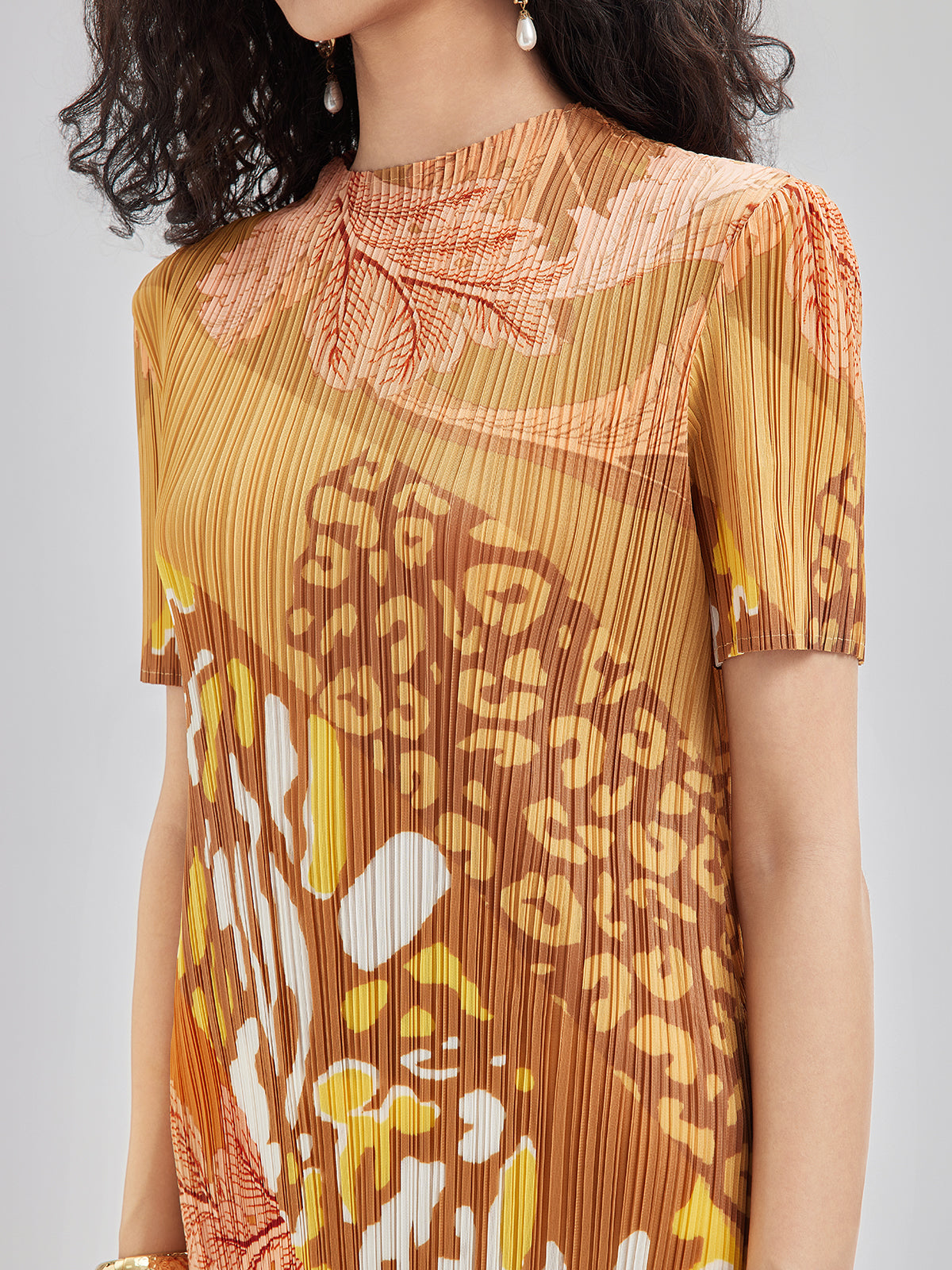 Artistic Floral Print Pleated Dress