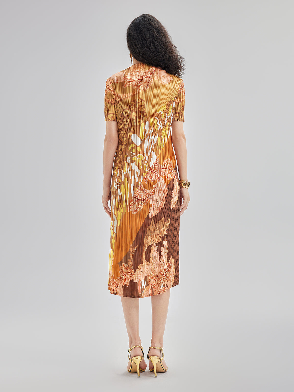Artistic Floral Print Pleated Dress