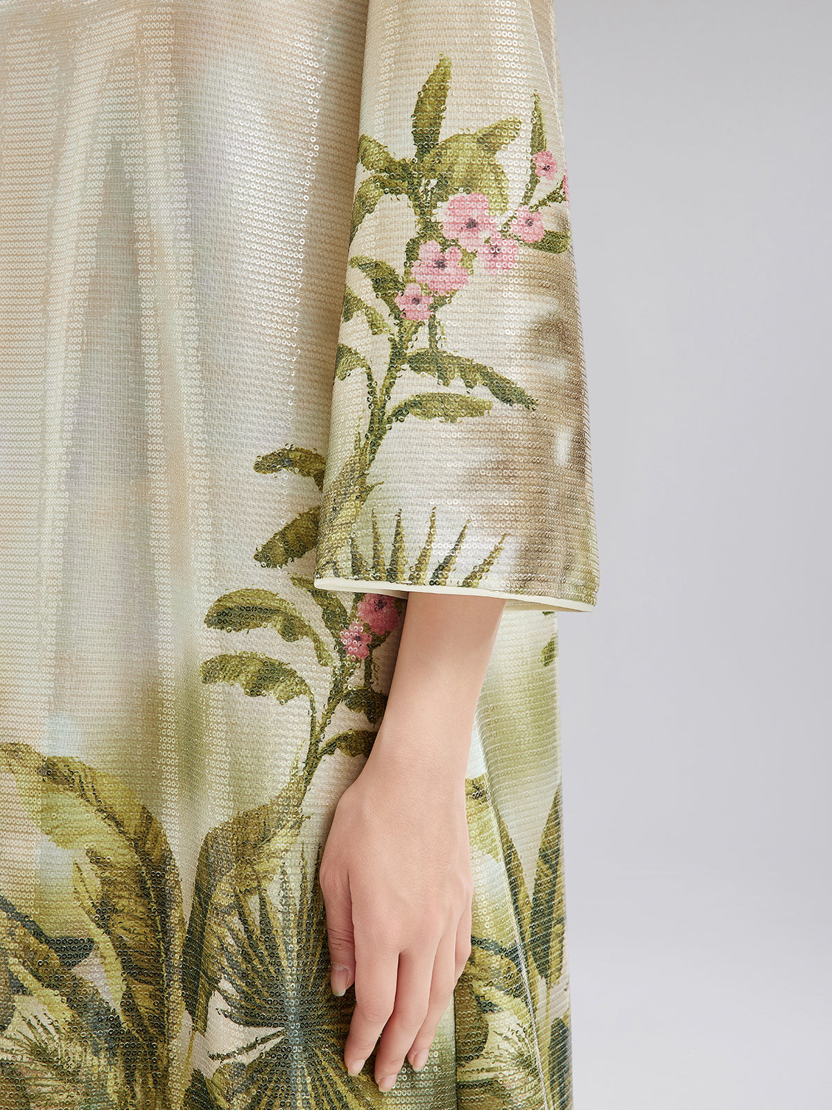 Tropical Plant Knit Long-Sleeve Dress