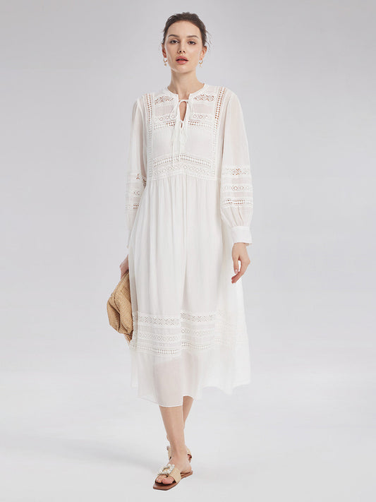 Cutout Embroidered Lacing Dress