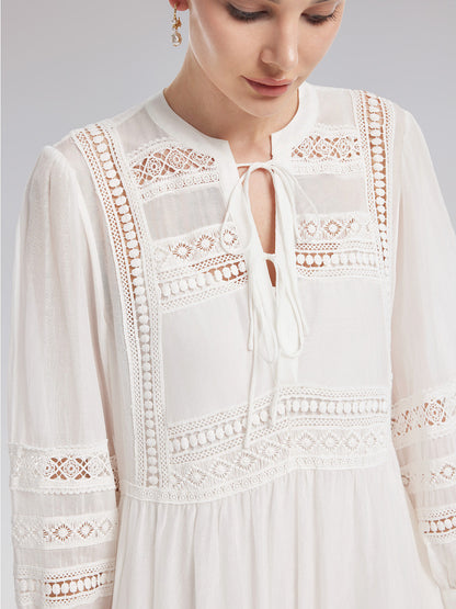 Cutout Embroidered Lacing Dress