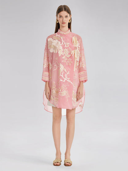 Mulberry Silk Jacquard Long Top