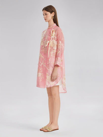 Mulberry Silk Jacquard Long Top
