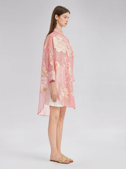 Mulberry Silk Jacquard Long Top