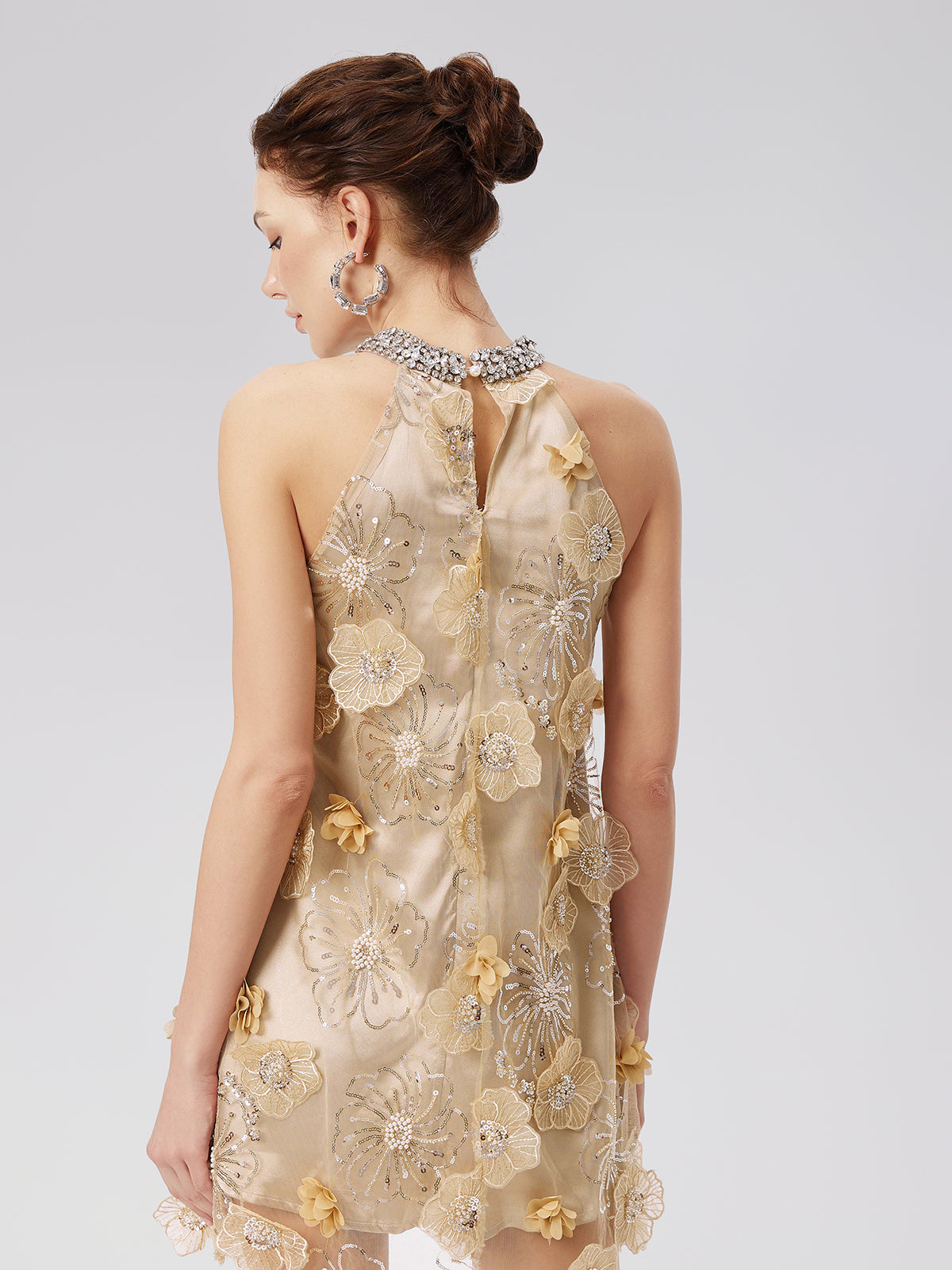 Diamond Embossed Floral Embroidered Dress
