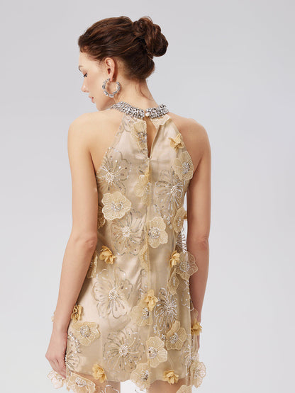 Diamond Embossed Floral Embroidered Dress