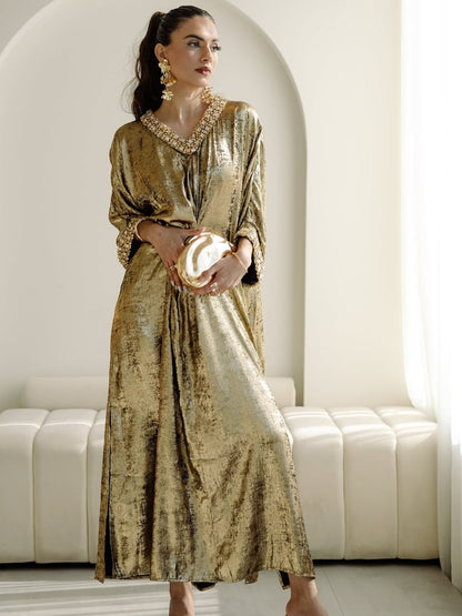 Stunning Gold V-neck Dress