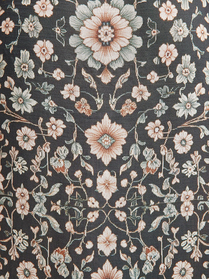 Botanical Print Lace-Trimmed Dress