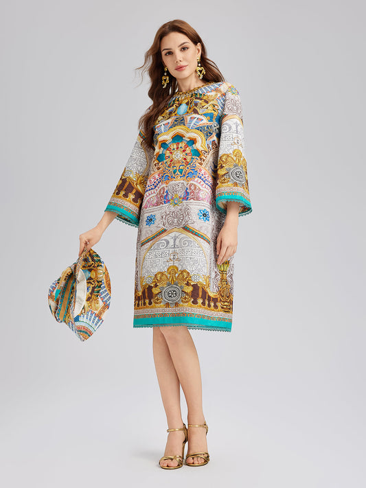 Hand-Beaded Silk Jacquard Baroque Dress (Hat included)