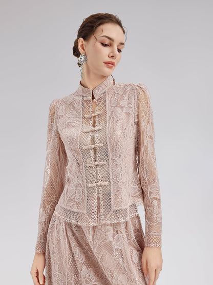 Lace-Collared Floral Embellished Set