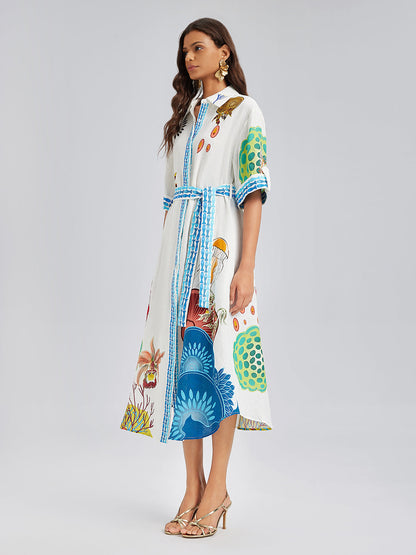 Breathable Natural Linen Printed Dress
