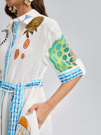 Breathable Natural Linen Printed Dress