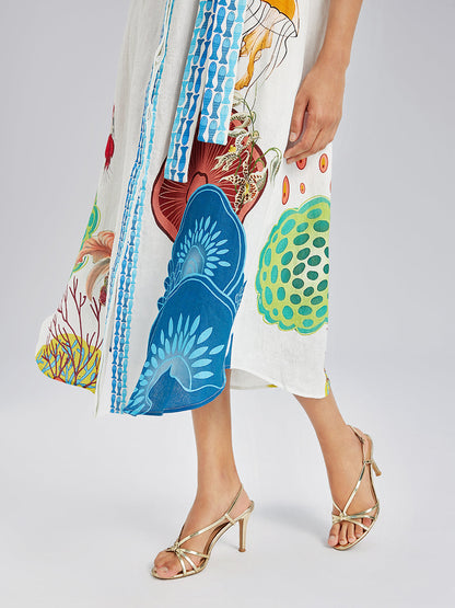 Breathable Natural Linen Printed Dress