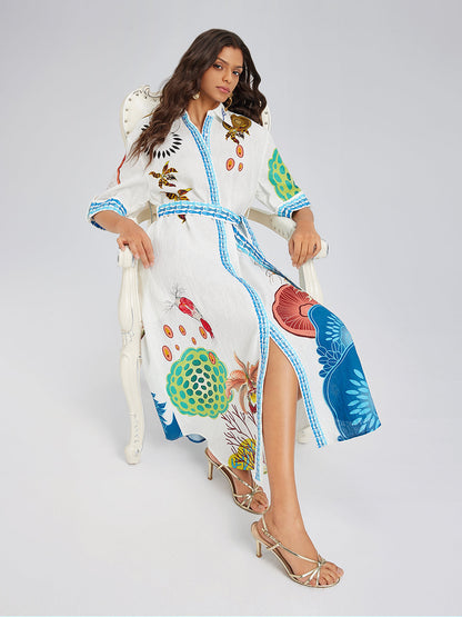 Breathable Natural Linen Printed Dress
