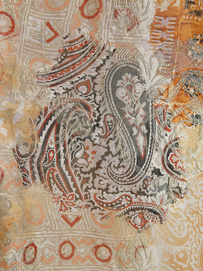 V-Neck Silk Beaded Print Baroque Dress