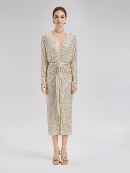 Elegant V-Neck Sequin Dress