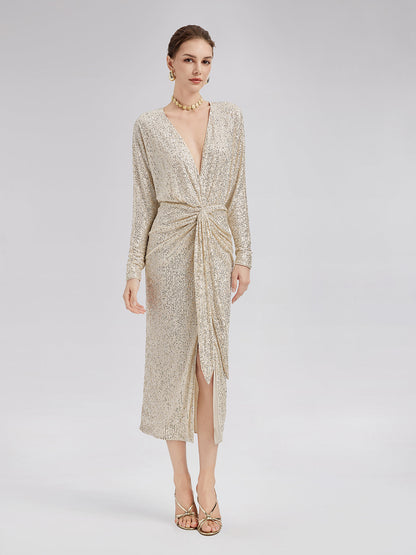 Elegant V-Neck Sequin Dress