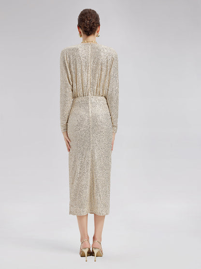 Elegant V-Neck Sequin Dress