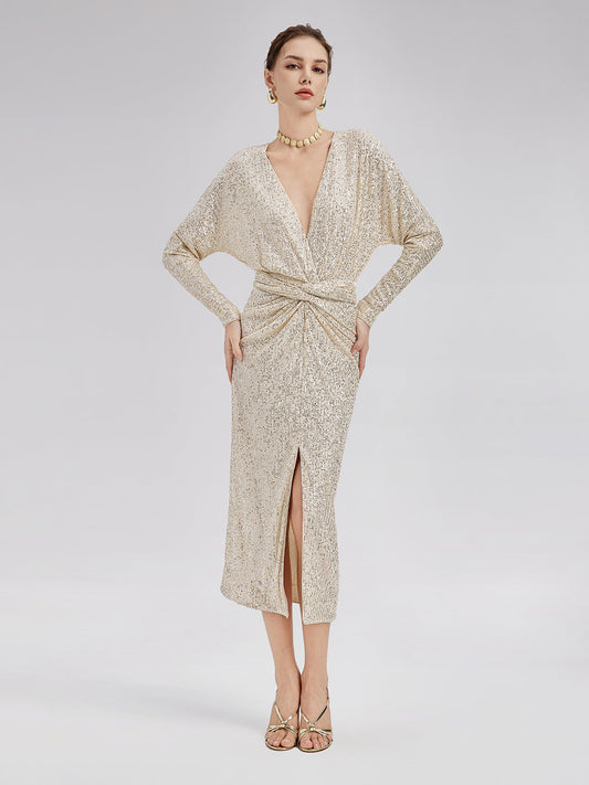 Elegant V-Neck Sequin Dress