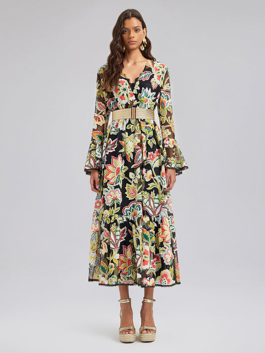 Vacation Lace Jacquard Print Dress