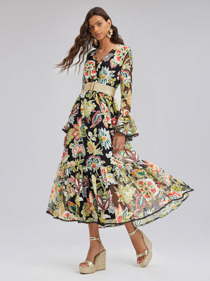 Vacation Lace Jacquard Print Dress