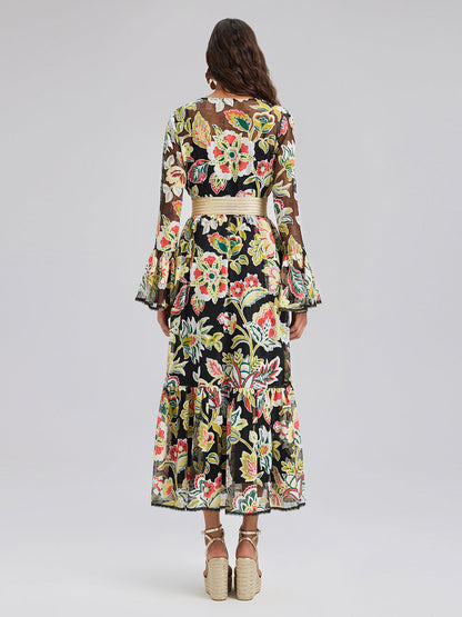 Vacation Lace Jacquard Print Dress