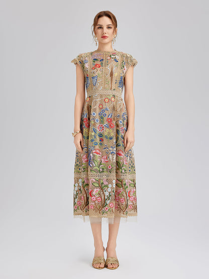 Embroidered Colorful Floral Artistic Dress