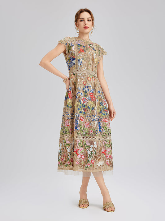 Embroidered Colorful Floral Artistic Dress