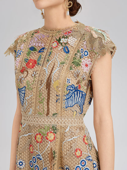 Embroidered Colorful Floral Artistic Dress