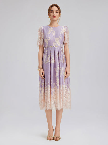 Soft Lace Inset Colorblock Dress