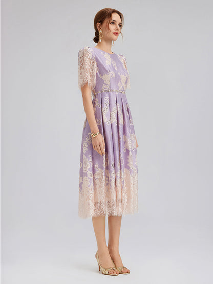 Soft Lace Inset Colorblock Dress