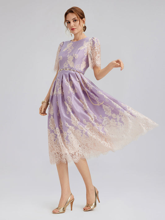 Soft Lace Inset Colorblock Dress