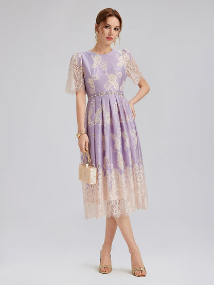 Soft Lace Inset Colorblock Dress
