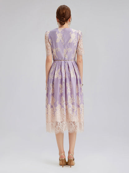 Soft Lace Inset Colorblock Dress